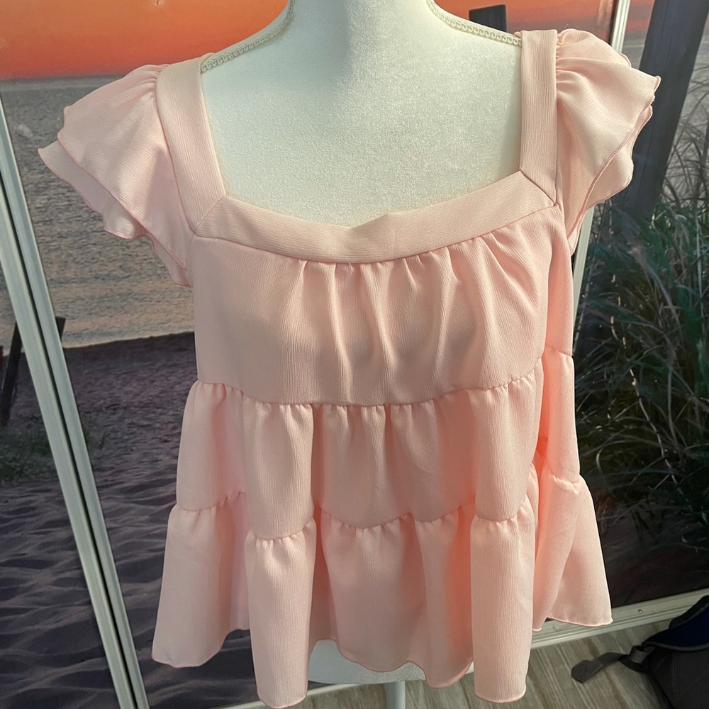 Francesca’s Pink Ruffle Top - Picture 2 of 5